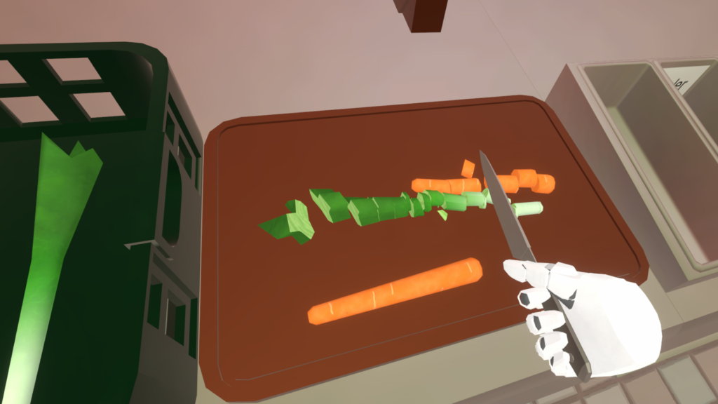 The player cutting vegetables using a knife.